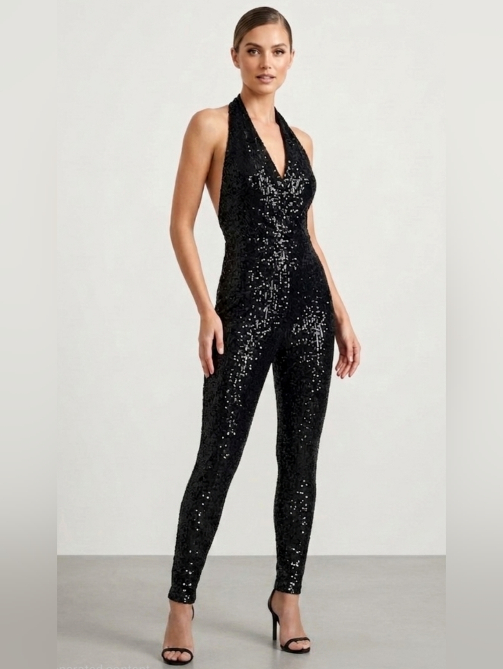 5 For $25✨️Extra Small XS Black Jumpsuit Sequence Halterneck Romper Plunge Neck